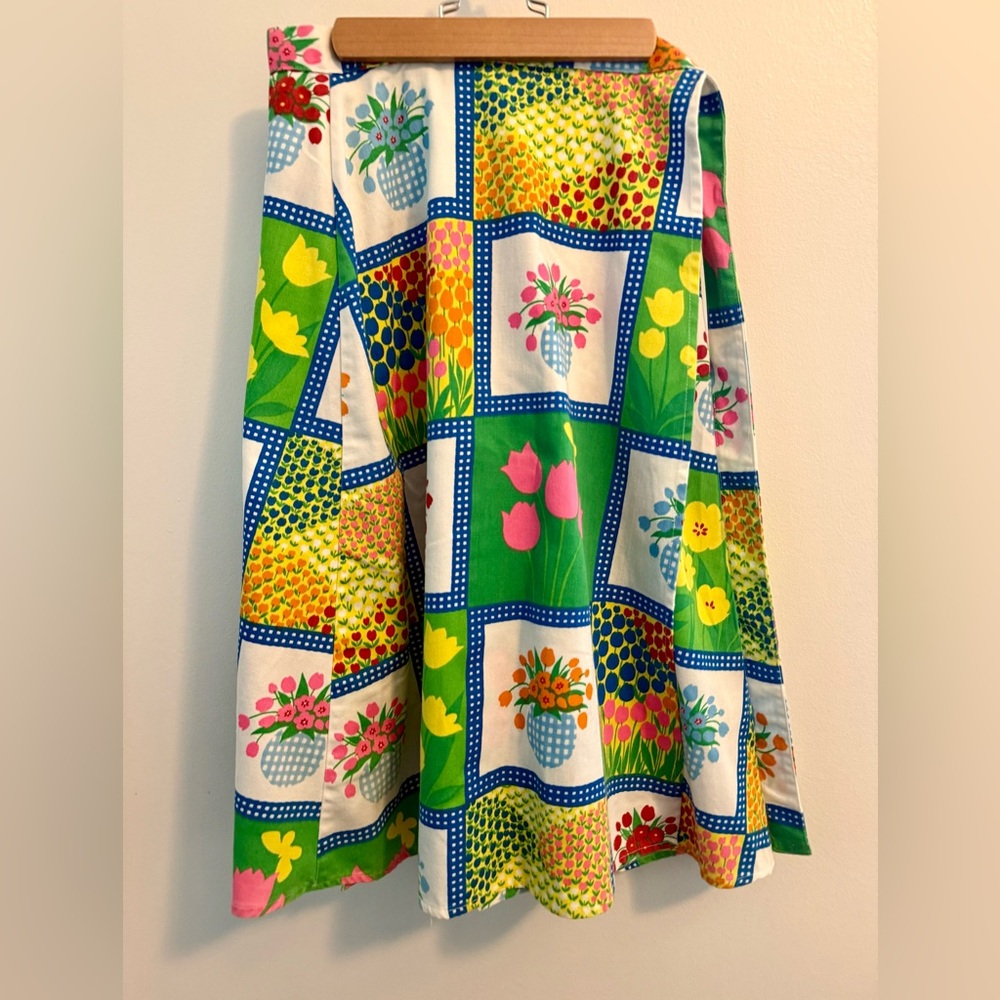 Vibrant Floral Patchwork Print Vintage Wrap Midi Skirt like Katasha’s Unusuals